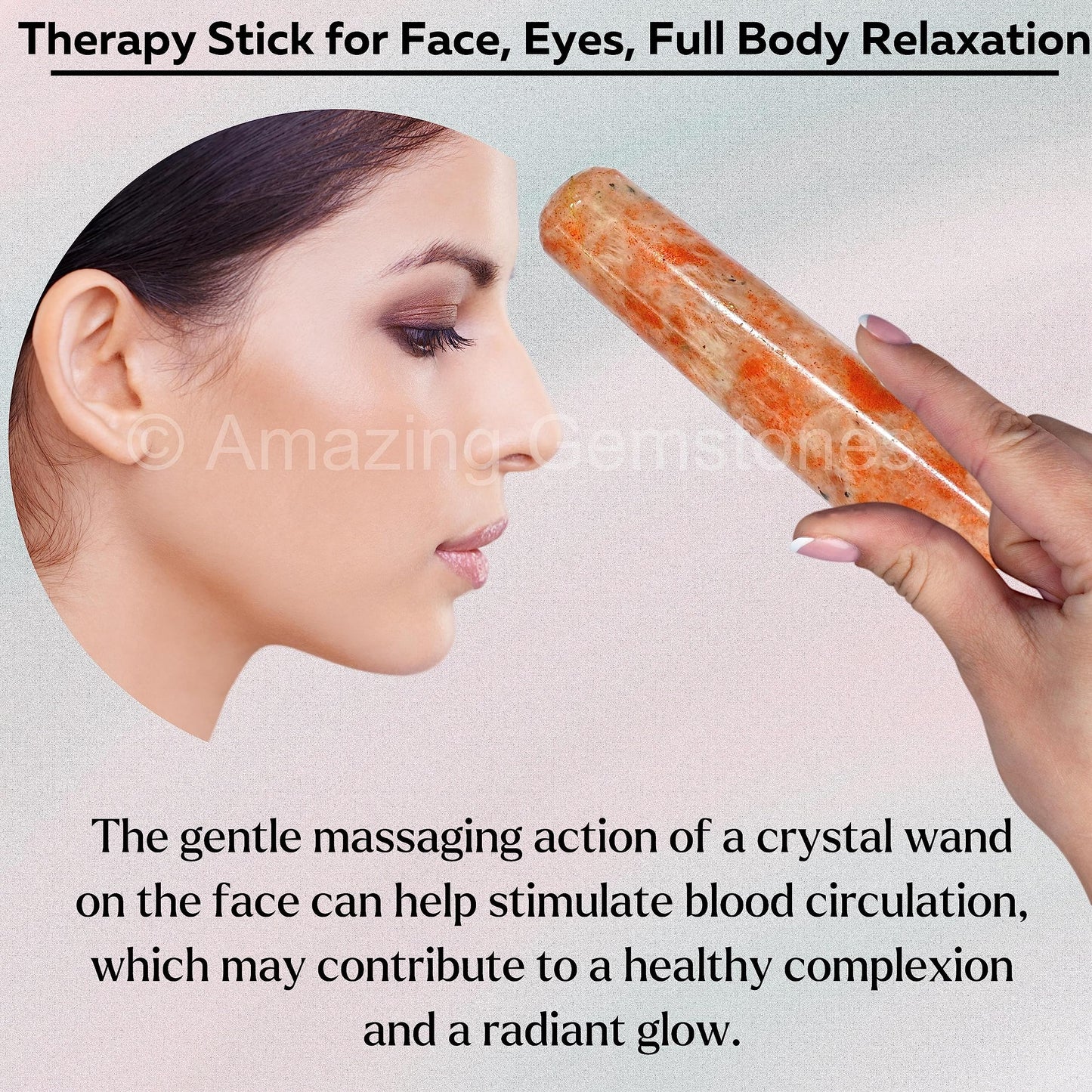 Amazing Gemstone Sunstone Crystal Wand Massage Stick - Pelvic Wand Gua Sha for Adults - Crystals and Healing Stones Massage Wands for Adults Gifts (Smooth)