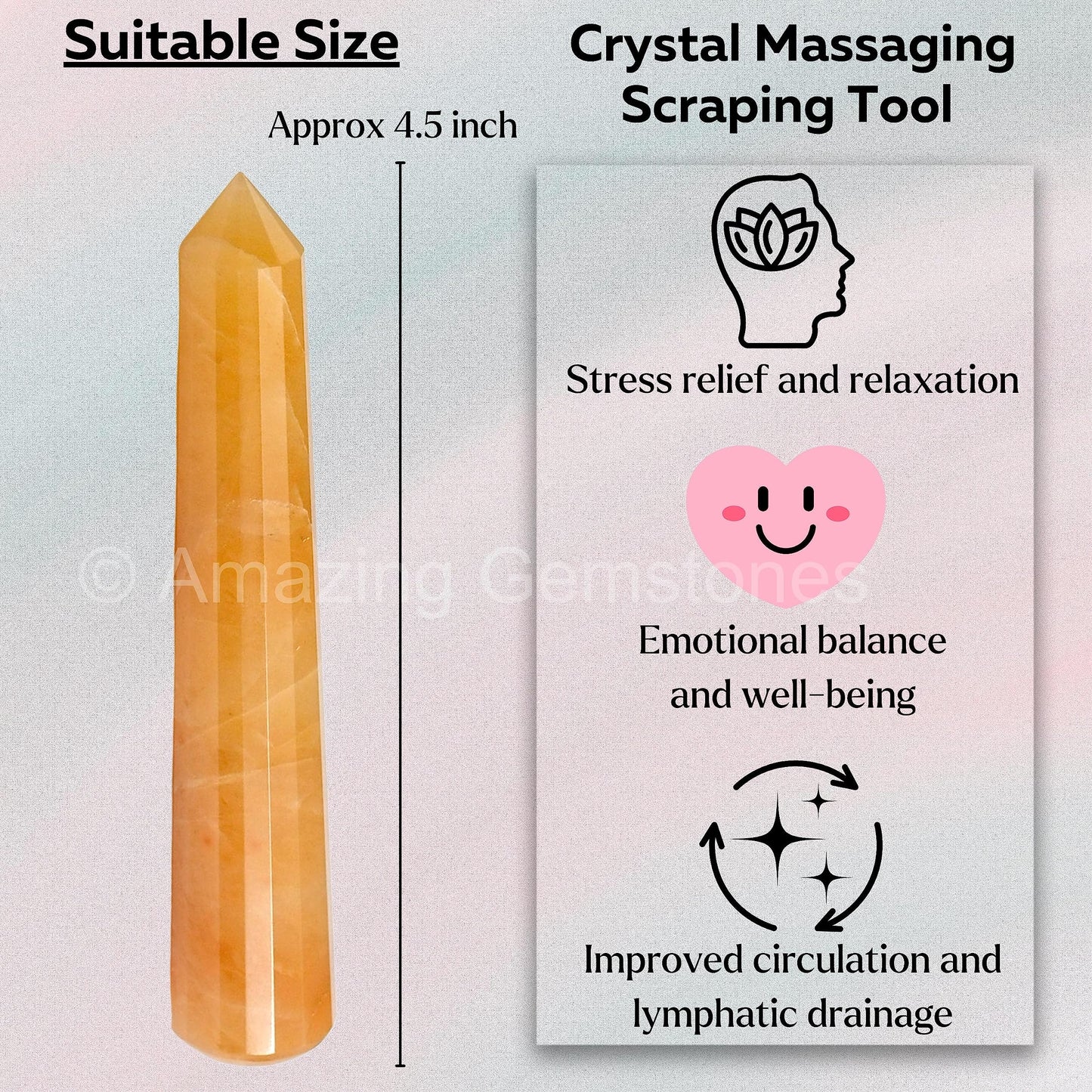 Amazing Gemstone Yellow Aventurine Crystal Wand Massage Stick - Pelvic Wand Gua Sha for Adults - Crystals and Healing Stones Massage Wands for Adults Gifts (Pointed)