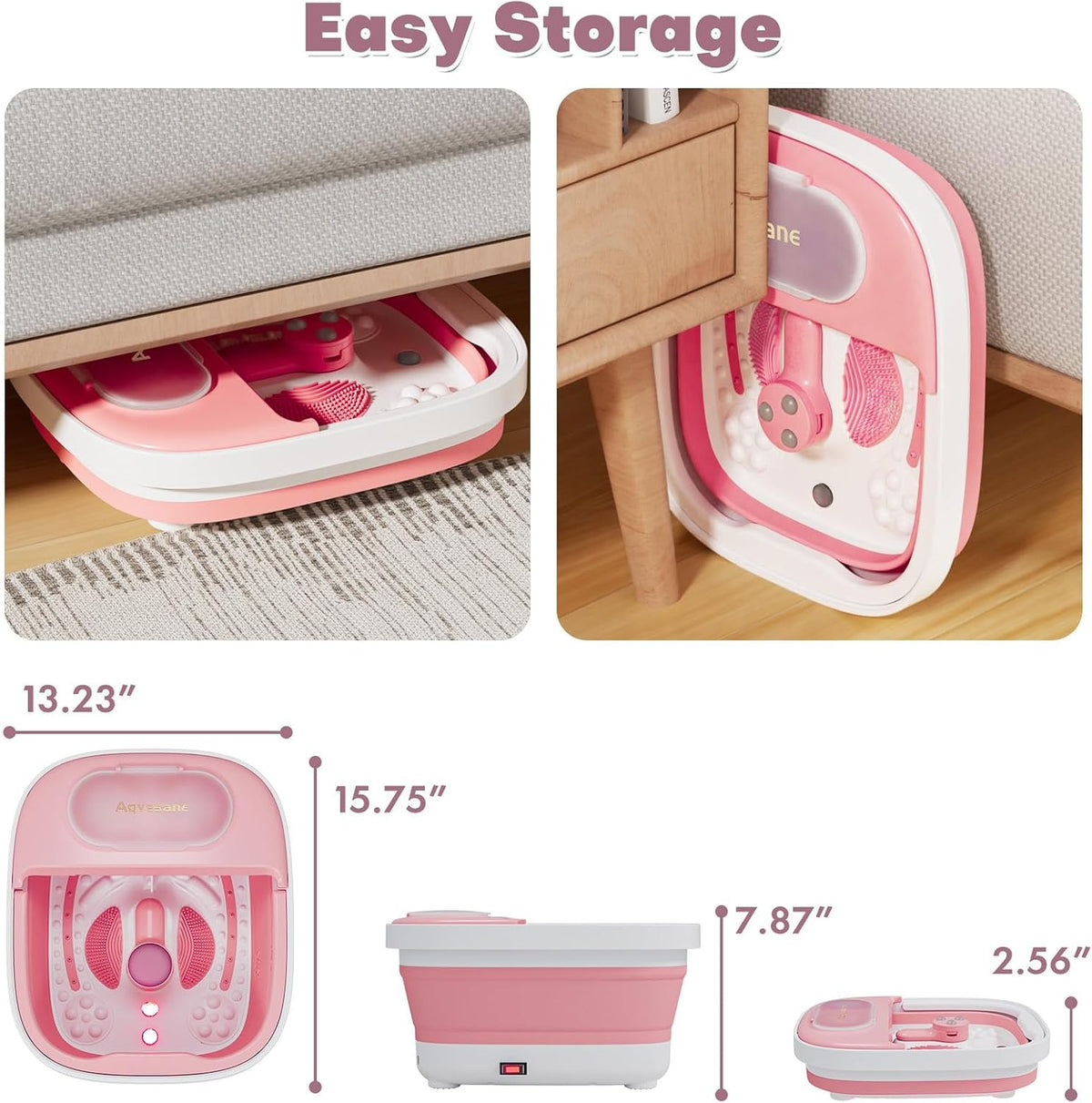 Collapsible Foot Spa Bath Massager with Heat, Remote, Temperature Control, Timer, Foot Soaking Tub with Pedicure Kit & 3 Attachments, Pedicure Foot Spa for After Work Relaxation (Pink)