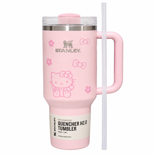 Stanley x Hello Kitty Quencher H2.0 FlowState Tumbler – Pastel Pink Limited Edition Insulated Travel Mug with Handle & Straw